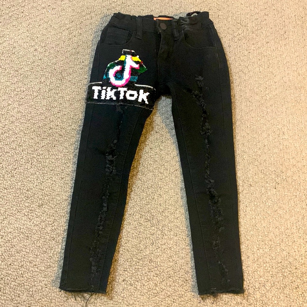 Toddler Black Distressed TIKTok Jeans Size 2